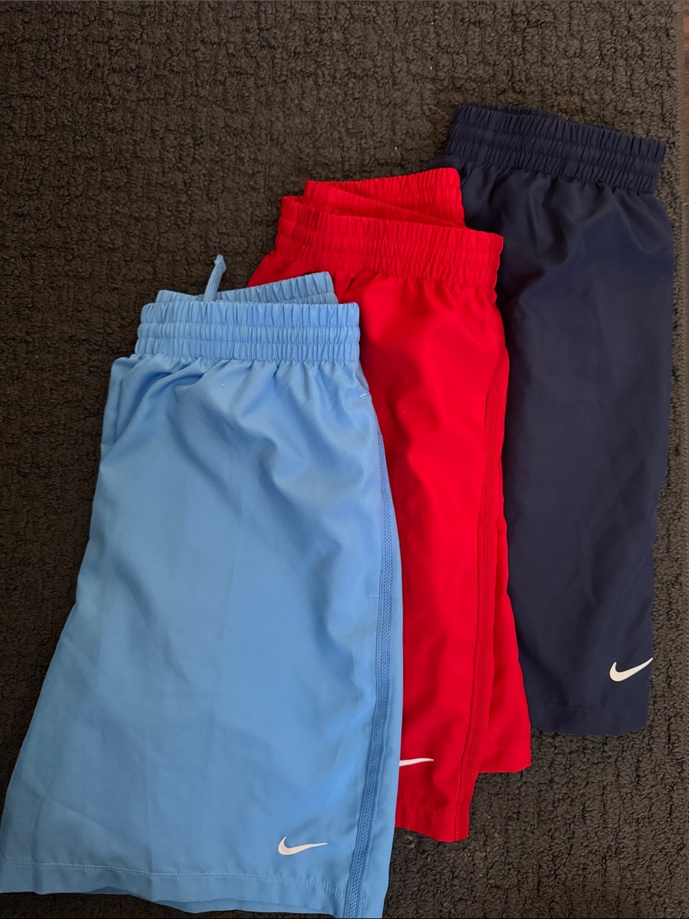 Nike Kids 3-Pack Athletic Shorts - Light Blue, Red, Navy